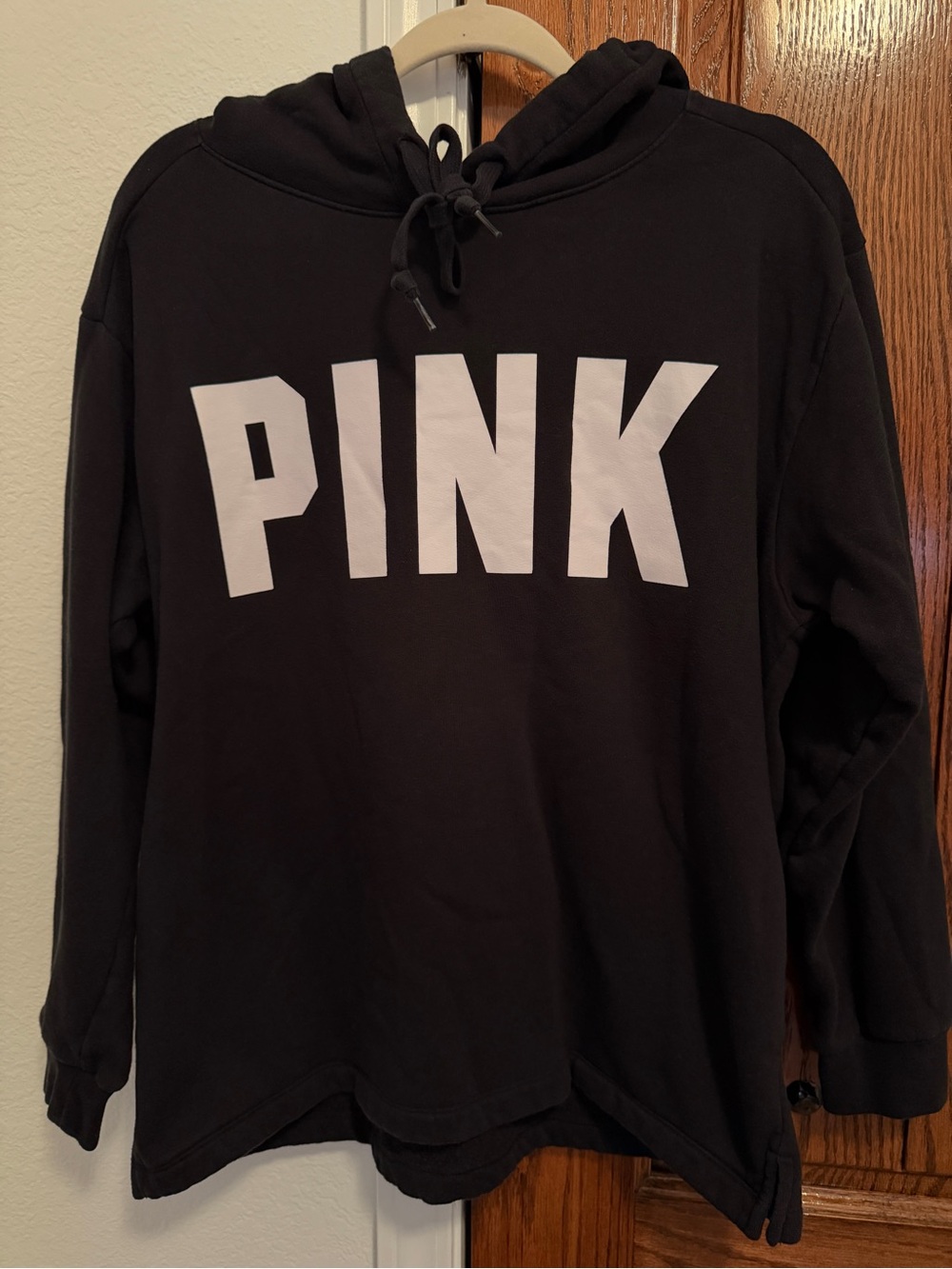 PINK Victoria's Secret Black Hoodie with White Logo Size L